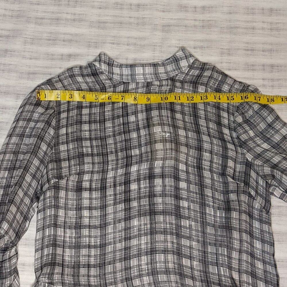 MINKPINK NWT Preppy Semi Sheer Check Plaid Blouse High Neck Ruffle Black White - Picture 4 of 11